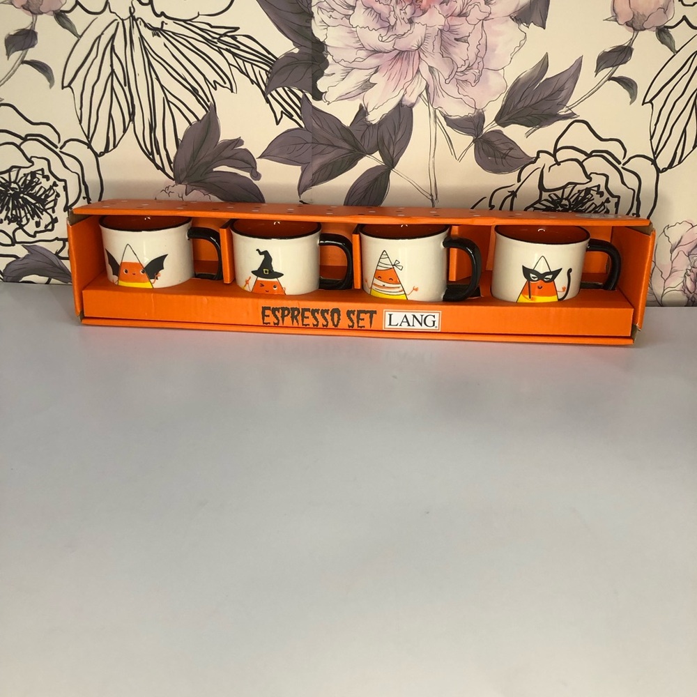 Halloween Lang 4pc Expresso Mug Set Candy Corn Witch Bat New Fall